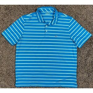 Vineyard Vines Polo Men's Sz XL Blue Striped Performance Golf Shirt